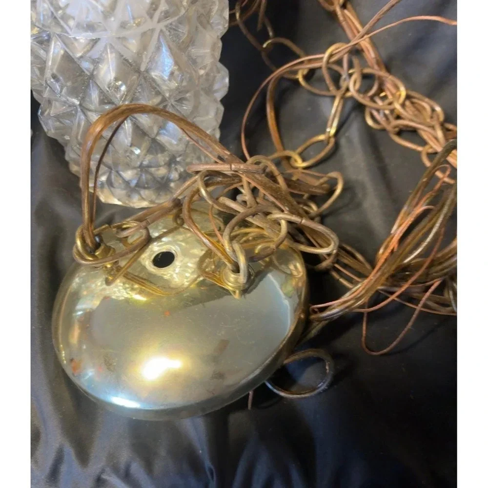 Vintage Double Pendant Ceiling Light Brass Plated Daisy Button Glass Hanging Fix